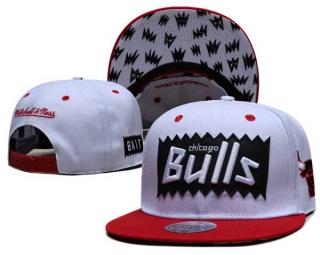 NBA Chicago Bulls Mitchell & Ness X BAIT STA3 WOOL White Red Snapback Hat 2272