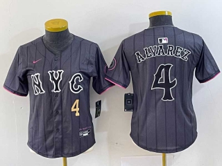 Women's MLB New York Mets #4 Francisco Alvarez Grey Gold Number 2024 City Connect Cool Base Stitched Jersey