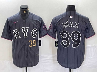 Men's MLB New York Mets #39 Edwin Diaz Grey Gold Number 2024 City Connect Cool Base Stitched Jersey