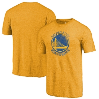 Men's NBA Fanatics Branded Golden State Warriors Gold Distressed Logo Tri-Blend T-Shirt