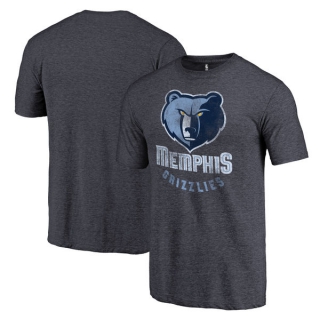 Men's NBA Fanatics Branded Memphis Grizzlies Heather Navy Distressed Team Logo Tri-Blend T-Shirt