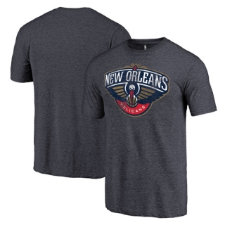 Men's NBA Fanatics Branded New Orleans Pelicans Heather Navy Distressed Team Logo Tri-Blend T-Shirt