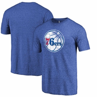 Men's NBA Fanatics Branded Philadelphia 76ers Heather Royal Distressed Team Logo Tri-Blend T-Shirt
