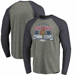 Men's Cleveland Cavaliers Fanatics Branded 2018 Eastern Conference Champions Catch and Shoot Tri-Blend Long Sleeve Raglan T-Shirt – Heather Gray