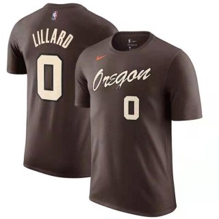 Men's NBA Portland Trail Blazers Damian Lillard 2022 Brown T-Shirts (2)