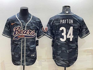 Men's Chicago Bears #34 Walter Payton Grey Camo With Patch Cool Base Stitched Baseball Jersey