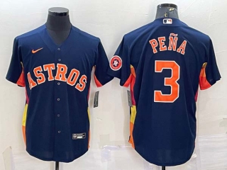 Men's Houston Astros #3 Jeremy Pena Navy Blue With Patch Stitched MLB Cool Base Nike Jersey