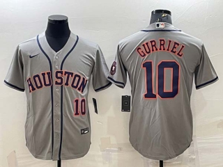 Men's Houston Astros #10 Yuli Gurriel Number Grey With Patch Stitched MLB Cool Base Nike Jersey