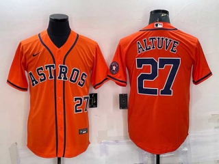 Men's Houston Astros #27 Jose Altuve Number Orange With Patch Stitched MLB Cool Base Nike Jersey