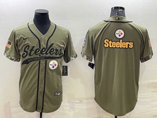 Men's Pittsburgh Steelers Olive Salute to Service Team Big Logo Cool Base Stitched Baseball Jersey