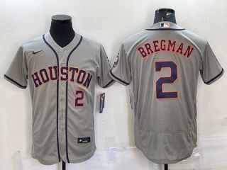 Men's Houston Astros #2 Alex Bregman Number Grey With Patch Stitched MLB Flex Base Nike Jersey