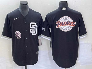 Men's San Diego Padres Blank Black Big Logo Cool Base Stitched Baseball Jersey (2)