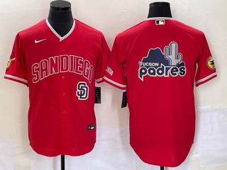 Men's San Diego Padres Red Team Big Logo Cool Base With Patch Stitched Baseball Jersey (2)