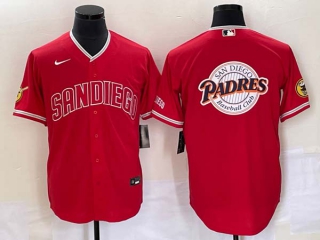 Men's San Diego Padres Red Team Big Logo Cool Base With Patch Stitched Baseball Jersey (3)