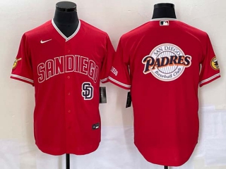 Men's San Diego Padres Red Team Big Logo Cool Base With Patch Stitched Baseball Jersey (4)