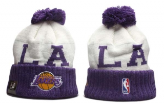 NBA Los Angeles Lakers New Era Purple Cream 2022 NBA Draft On The Court Cuffed Knit Hat 5010