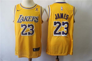 Men's NBA Los Angeles Lakers #23 LeBron James Gold Nike Bibigo Patch Jersey