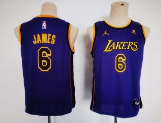 Men's NBA Los Angeles Lakers #6 LeBron James Purple Jordan Brand Bibigo Patch Jersey