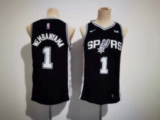 Men's NBA San Antonio Spurs #1 Victor Wembanyama Black Nike Self Patch Jersey