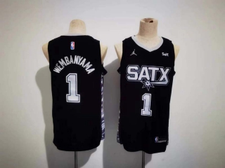 Men's NBA San Antonio Spurs #1 Victor Wembanyama Black Jordan Brand Self Patch Jersey