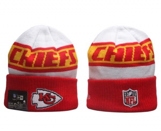 NFL Kansas City Chiefs New Era White Red 2023 Sideline Tech Cuffed Knit Hat 5029