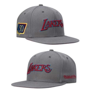 NBA Los Angeles Lakers Mitchell & Ness Charcoal Hardwood Classics NBA 50th Anniversary Carbon Cabernet Snapback Hat 2114
