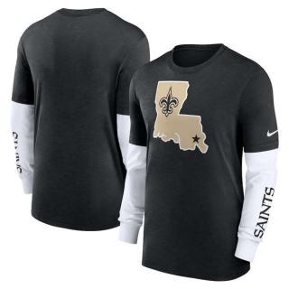 Men's NFL New Orleans Saints Nike Heather Black Slub Fashion Long Sleeve T-Shirt