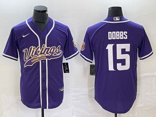Men's NFL Minnesota Vikings #15 Josh Dobbs Purple Cool Base Stitched Baseball Jersey
