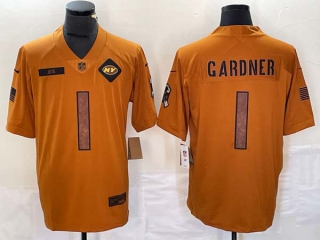 Men's NFL New York Jets #1 Sauce Gardner Nike Brown 2023 Salute To Service Limited Jersey