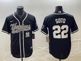 Men's New York Yankees #22 Juan Soto Black With Patch Cool Base Stitched Baseball Jerseys