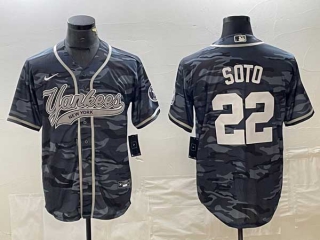 Men's New York Yankees #22 Juan Soto Grey Camo Cool Base With Patch Stitched Baseball Jerseys