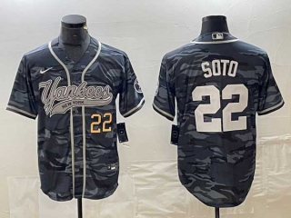 Men's New York Yankees #22 Juan Soto Grey Camo Gold Number Cool Base With Patch Stitched Baseball Jersey