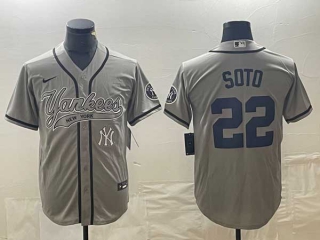 Men's New York Yankees #22 Juan Soto Grey Gridiron Cool Base Stitched Baseball Nike Jersey
