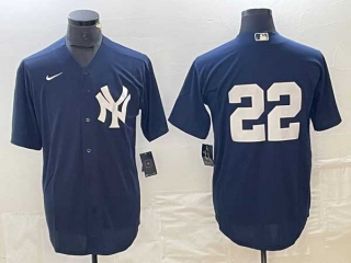 Men's New York Yankees #22 Juan Soto Name Navy Blue Cool Base Stitched Baseball Jerseys