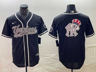 Men's New York Yankees Black Big Logo With Patch Cool Base Stitched Baseball Jersey