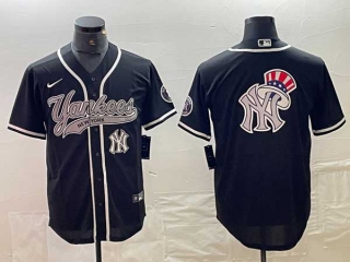 Men's New York Yankees Black Big Logo With Patch Cool Base Stitched Baseball Jerseys
