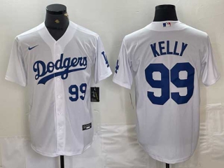 Mens Los Angeles Dodgers #99 Joe Kelly White Blue Number Stitched Cool Base Nike Jersey