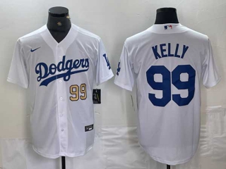 Mens Los Angeles Dodgers #99 Joe Kelly White Gold Number Stitched Cool Base Nike Jersey