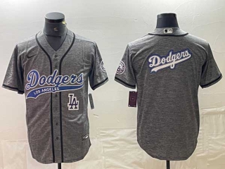 Men's Los Angeles Dodgers Gray LA Big Logo Cool Base Stitched Baseball Nike Jersey