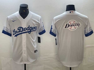Men's Los Angeles Dodgers White Big Logo 2021 City Connect Cool Base Stitched Jersey (2)