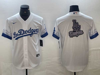 Men's Los Angeles Dodgers White Big Logo 2021 City Connect Cool Base Stitched Jerseys