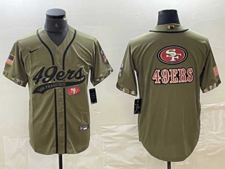 Men's San Francisco 49ers Olive Salute to Service With Patch Cool Base Stitched Baseball Jersey