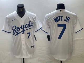 Men's MLB Kansas City Royals #7 Bobby Witt Jr Number White Cool Base Stitched Baseball Jersey