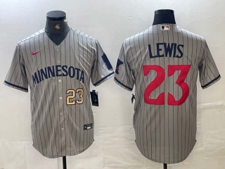 Men's MLB Minnesota Twins #23 Royce Lewis Number 2023 Grey Home Team Cool Base Stitched Jersey
