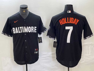 Men's MLB Baltimore Orioles #7 Jackson Holliday Black 2023 City Connect Cool Base Stitched Jersey