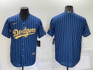 Men's MLB Los Angeles Dodgers Blank Navy Blue Gold Pinstripe Stitched Cool Base Nike Jersey (1)
