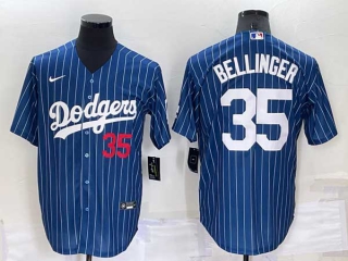 Men's MLB Los Angeles Dodgers Cody Bellinger #35 Navy Blue Pinstripe Stitched Cool Base Nike Jersey (18)