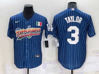 Mens Los Angeles Dodgers #3 Chris Taylor Rainbow Pinstripe Mexico Cool Base Nike Jersey (12)