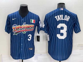 Mens Los Angeles Dodgers #3 Chris Taylor Rainbow Pinstripe Mexico Cool Base Nike Jersey (13)