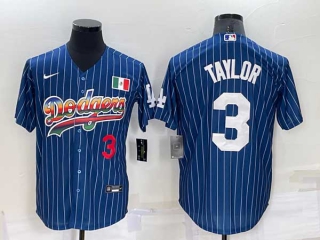 Mens Los Angeles Dodgers #3 Chris Taylor Rainbow Pinstripe Mexico Cool Base Nike Jersey (14)